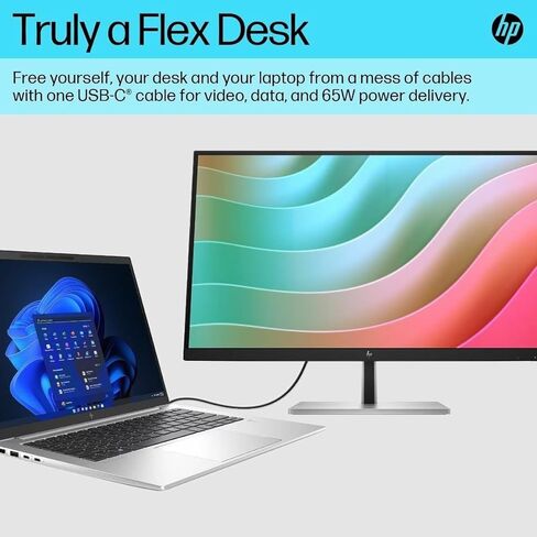 HP E27k G5 27" 4K UHD IPS USB-C Monitor with 5ms Response Time, Anti Glare, Flicker Free, VESA Mount (100mm), Displayport, HDMI & Dockztorm USB Port Expander, Black/Silver Color (6N4C4AA#ABA) in Saudi Arabia