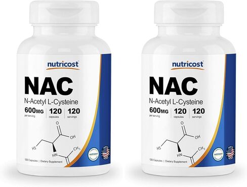 Nutricost N-Acetyl L-Cysteine ​​(NAC) 600 مجم، 120 كبسولة نباتية - غير معدلة وراثيًا، خالية من الغلوتين، كبسولات نباتية in Kuwait