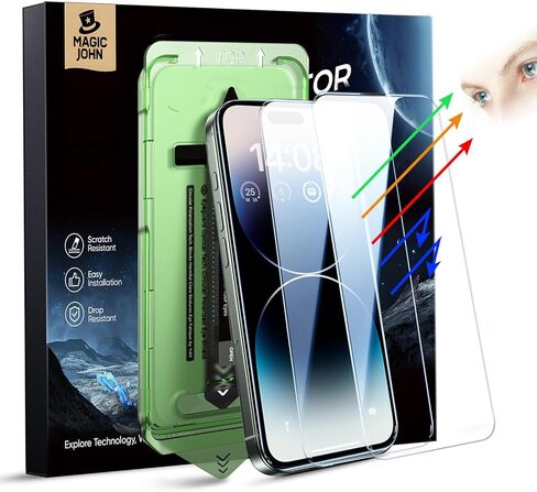 MAGIC JOHN 2PACK for iPhone 14 Pro Max (6.7") Eye Protection Screen Protector, HD Clear, Auto Dust-Elimination, 9H Tempered Glass & Scratch Resistance, Full Edge Coverage in Saudi Arabia