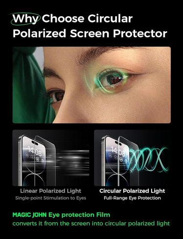 MAGIC JOHN 2PACK for iPhone 14 Pro Max (6.7") Eye Protection Screen Protector, HD Clear, Auto Dust-Elimination, 9H Tempered Glass & Scratch Resistance, Full Edge Coverage in Saudi Arabia