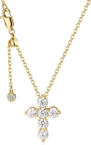 ASHINE Cubic Zirconia Cross Necklace for Women, 14K Gold Plated Brass Faith Pendant with Adjustable 20" Chain in Kuwait
