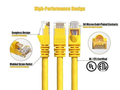 كابل إيثرنت Cat 6 550 ميجا هرتز UTP Snagless، سلك توصيل الشبكة (أصفر، 25 قدم) in Saudi Arabia