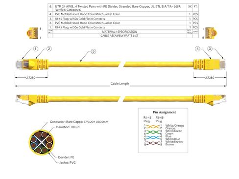 كابل إيثرنت Cat 6 550 ميجا هرتز UTP Snagless، سلك توصيل الشبكة (أصفر، 25 قدم) in Saudi Arabia