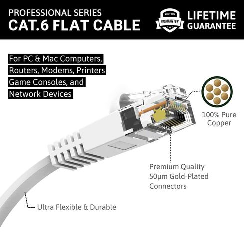 InstallerParts (5 Pack Ethernet Cable CAT6 Cable Flat 10 FT - White - Professional Series - 10Gigabit/Sec Network/High Speed Internet Cable, 550MHZ in Saudi Arabia