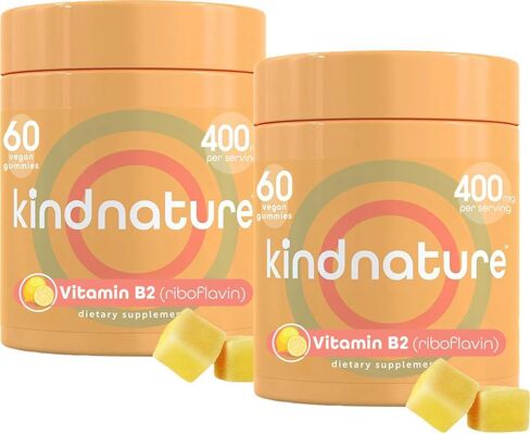 Kind Nature Vitamin B2 Gummies - Riboflavin 400mg Supplement for Kids & Adults - Migraine Relief & Headache Relief - 60 Chewable Gummies (30 Day Supply) in Kuwait