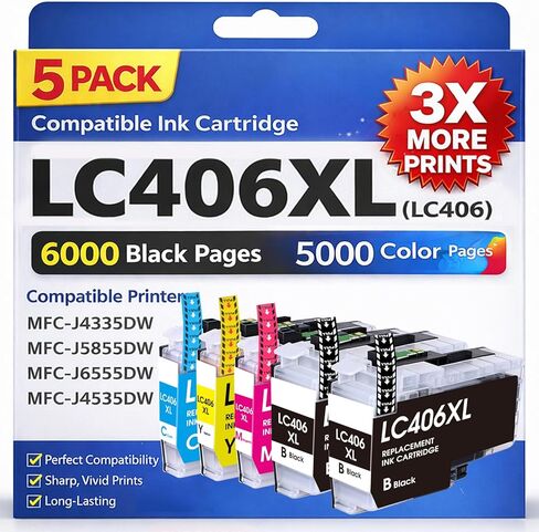 خراطيش حبر LC406 LC406XL بديلة لطابعة Brother LC 406XL 406 XL لأخيه MFC-J4335DW MFC-J5855DW MFC-J6955DW MFC-J6555DW FC-J4535DW MFC-J4345DW MFC-J5955DW، 5 عبوات in Saudi Arabia