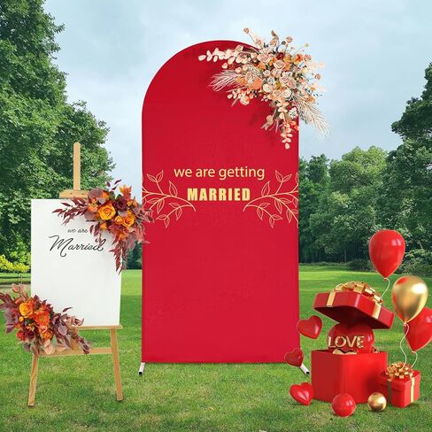 Arched Wedding Backdrop Stand - 6.56ft White Metal Arch Decor with Red Rose Cloth Cover for Ceremony, Party & Photo Booth Decoration - Easy Assembly Flower Stand in Saudi Arabia