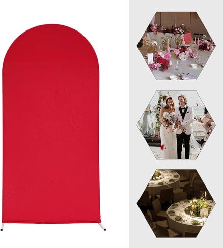 Arched Wedding Backdrop Stand - 6.56ft White Metal Arch Decor with Red Rose Cloth Cover for Ceremony, Party & Photo Booth Decoration - Easy Assembly Flower Stand in Saudi Arabia