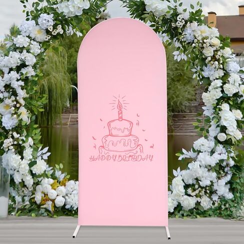 حامل خلفية لحفلات الزفاف - ديكور قوس معدني ذهبي بطول 6 أقدام مع غطاء من القماش الوردي للاحتفال والحفلات وتزيين كشك الصور - حامل زهور سهل التجميع in Saudi Arabia