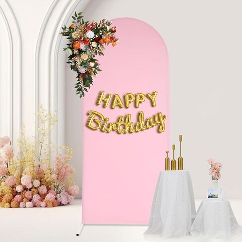 Wedding Arch Decor Metal Frame - 1.8m Tall White Arched Backdrop Stand for Floral Arrangements, Birthday Party & Event Decor - Includes Fabric Pink Cover & Tools in Saudi Arabia