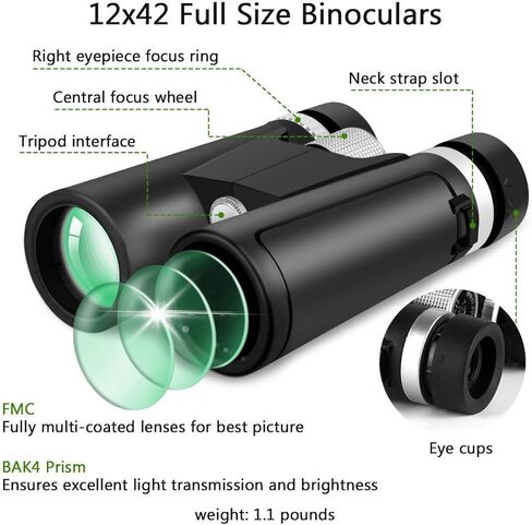 Telescope High Power Binoculars High Definition Binoculars 12X42 Waterproof Binoculars for Sightseeing Wildlife Watching Bird Watching Travel Outdoor Sports Portable in Saudi Arabia