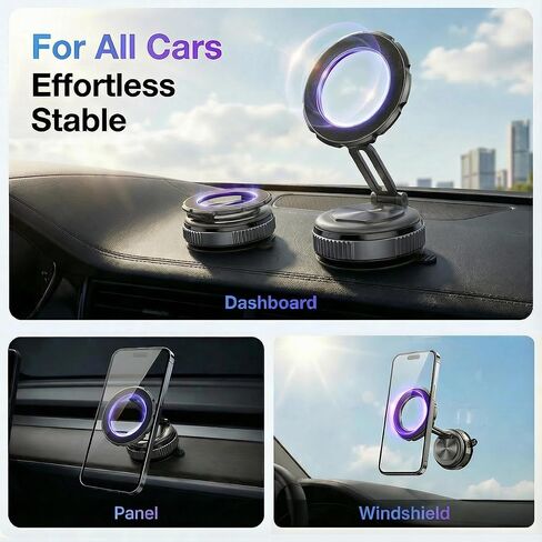 Magnetic Phone Holder for Car, Vacuum Suction Cup Magsafe Car Mount with N55 Magnets, Foldable Aluminum Phone Mount Compatible with iPhone 17 16 15 14 13 12 and All Magsafe Cases in Saudi Arabia