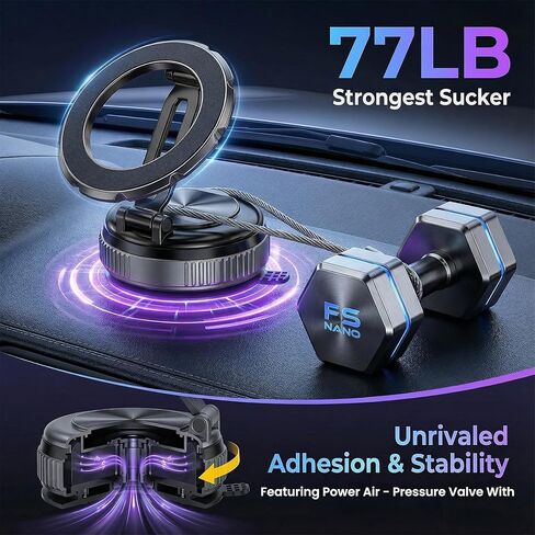 Magnetic Phone Holder for Car, Vacuum Suction Cup Magsafe Car Mount with N55 Magnets, Foldable Aluminum Phone Mount Compatible with iPhone 17 16 15 14 13 12 and All Magsafe Cases in Saudi Arabia
