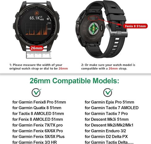 أشرطة EZMVZKU 26 مم سهلة التركيب لـ Garmin Fenix ​​8 AMOLED/8 Pro 51 مم/7X/7XPro Sapphire Solar Watchands بديلة لـ Fenix ​​6X/6X Pro/5X/5X Plus/Enduro 3/2/Quatix 8/epix Pro/Descent Mk3i/Tactix 8 51 مم in Kuwait