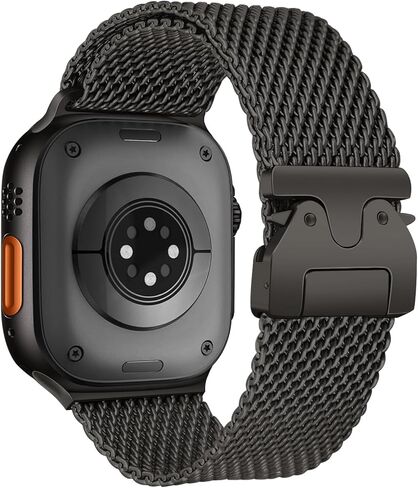 Dhwazz Milanese Loop Band لساعة Apple Ultra 3 2 1 49 ملم / السلسلة 11 10 9 8 7 6 5 4 46 ملم 45 ملم 44 ملم / SE 3 2 1 للرجال والنساء، مشبك على شكل مظلة من الفولاذ المقاوم للصدأ وحزام معدني من التيتانيوم لساعة iWatch in Kuwait