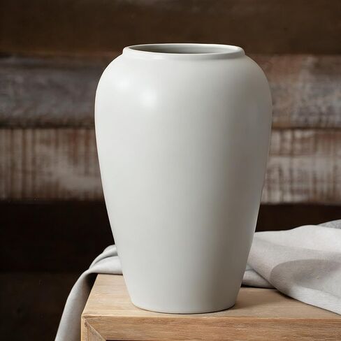 XiChenLai Short Round Grayish White Ceramic Vase Table Centerpiece Moon， Wide Mouth Terracotta Vases for Table Centerpiece, Centerpieces, Kitchen, Wedding, Gifts in Saudi Arabia