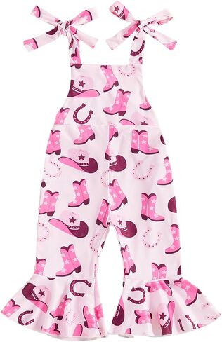 Lefyira Toddler Cowgirl Outfit Baby Girl Bell Bottom Romper Summer Sleeveless Jumpsuit Flare Overalls Western Baby Clothes in Saudi Arabia