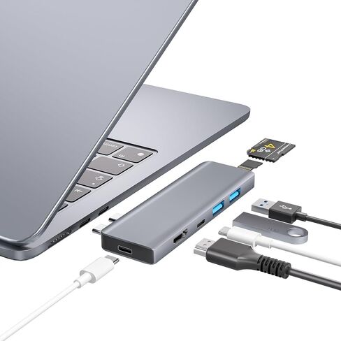 موزع USB C، محول USB 7 في 2 لجهاز MacBook Pro/Air، قاعدة Thunderbolt 4 مع 4K HDMI، 100 واط PD، 40 جيجابت في الثانية، USB-C 3.0، 2 USB-A 3.0، قارئ بطاقة SD/TF، ​​محور USB لجهاز MacBook Pro/Air M1/M2/M3/M4 in Kuwait