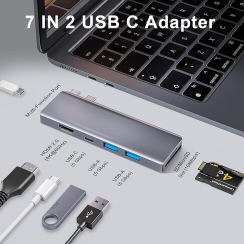 موزع USB C، محول USB 7 في 2 لجهاز MacBook Pro/Air، قاعدة Thunderbolt 4 مع 4K HDMI، 100 واط PD، 40 جيجابت في الثانية، USB-C 3.0، 2 USB-A 3.0، قارئ بطاقة SD/TF، ​​محور USB لجهاز MacBook Pro/Air M1/M2/M3/M4 in Kuwait