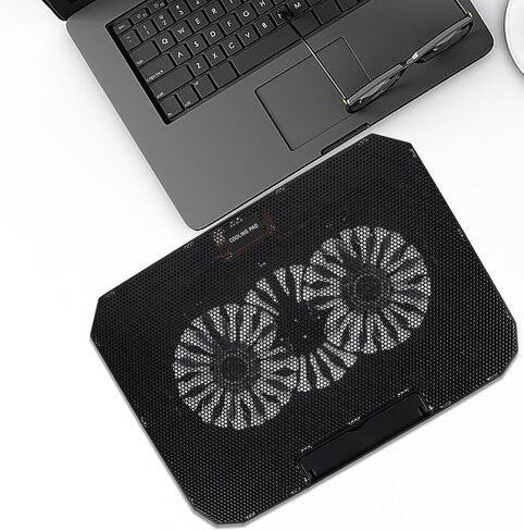 حامل تبريد مشعاع للكمبيوتر المحمول من Kisangel لأجهزة الكمبيوتر المحمولة التي تعمل بمنفذ USB وشبكة معدنية لتبديد الحرارة مع مراوح ثنائية النواة ومبرد كمبيوتر محمول ثابت ومريح للألعاب والعمل in Saudi Arabia