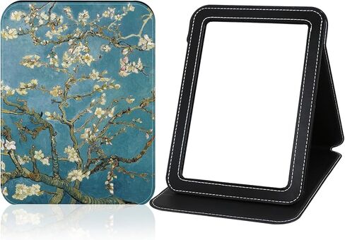 PDOZV Desk Folding Mirror Portable, Travel Makeup Mirror PU Portable Adjustable Rectangular Ultrathin Vanity Mirror with Stand, for Travel, Camping, Home, Gifts for Women (Rose Gold) in Saudi Arabia