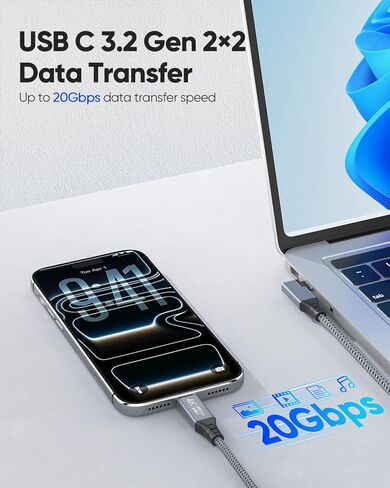 كابل USB C قصير 6 بوصة بزاوية يمنى 240 وات، كابل USB C 3.2 Gen 2 لنقل البيانات بسرعة 20 جيجابت في الثانية، 4K، سلك USB من النوع C 90 درجة، شحن سريع 0.5 قدم متوافق مع iPhone 17/16، MacBook، Galaxy S25، iPad in Kuwait