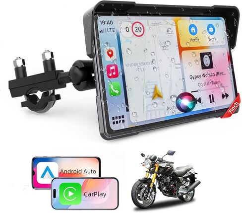 2025 Motorcycle CarPlay Screen & Android Auto 7" Wireless Portable Carp Lay Screen Bluetooth IP67 Waterproof GPS Navigation System for Moto Motorbike with Touchscreen Bluetooth Anti-Glare in Kuwait
