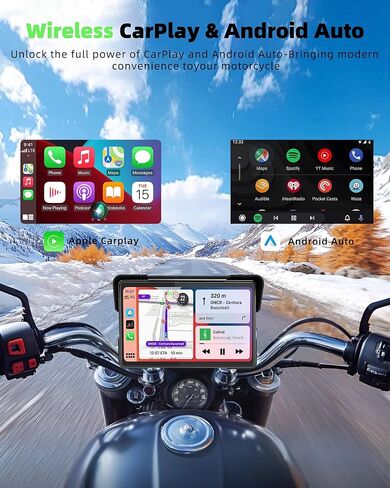 2025 Motorcycle CarPlay Screen & Android Auto 7" Wireless Portable Carp Lay Screen Bluetooth IP67 Waterproof GPS Navigation System for Moto Motorbike with Touchscreen Bluetooth Anti-Glare in Kuwait