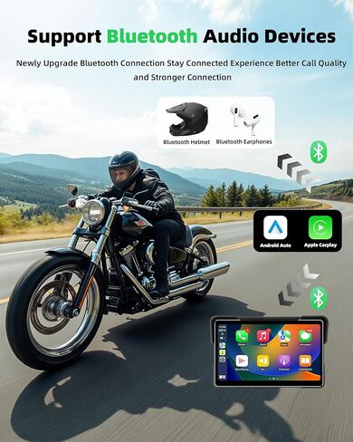 2025 Motorcycle CarPlay Screen & Android Auto 7" Wireless Portable Carp Lay Screen Bluetooth IP67 Waterproof GPS Navigation System for Moto Motorbike with Touchscreen Bluetooth Anti-Glare in Kuwait