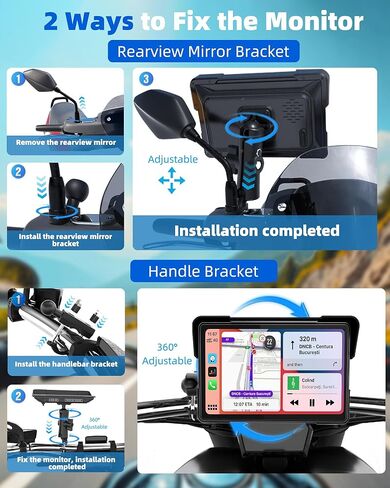 2025 Motorcycle CarPlay Screen & Android Auto 7" Wireless Portable Carp Lay Screen Bluetooth IP67 Waterproof GPS Navigation System for Moto Motorbike with Touchscreen Bluetooth Anti-Glare in Kuwait