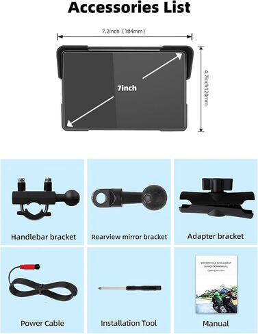 2025 Motorcycle CarPlay Screen & Android Auto 7" Wireless Portable Carp Lay Screen Bluetooth IP67 Waterproof GPS Navigation System for Moto Motorbike with Touchscreen Bluetooth Anti-Glare in Kuwait