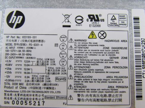 HP 633189-001 300W Desktop WorkStation ATX Power Supply Lite-On PS-6301-4 PSU (Renewed) in Saudi Arabia