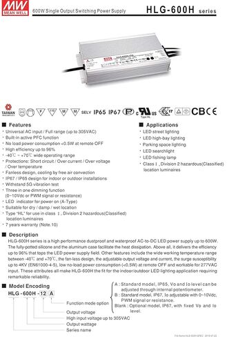 HLG-600H-48B AC/DC LED مزود طاقة 600 وات فردي 10 سنون in Kuwait