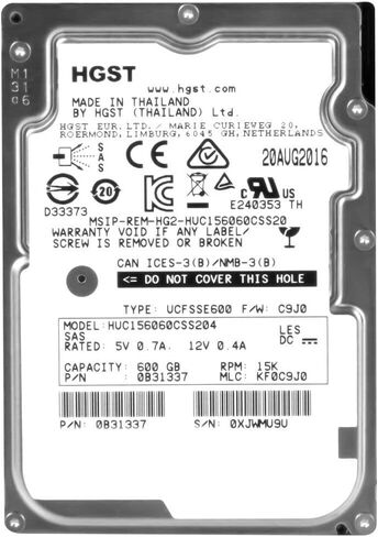 HP HITACHI 600GB 2.5" HDD 15K RPM 12Gb/s EH0600JDYTL HUC156060CSS204 748385-003 (متجدد) in Saudi Arabia