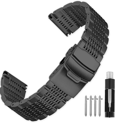 Stainless Steel Watch Band 18mm 20mm 22mm 24mm Solid Mesh Watch Bands Silver Black Metal Watch Bracelet Deployment Buckle Brushed Polished Strap for Men Women in Kuwait