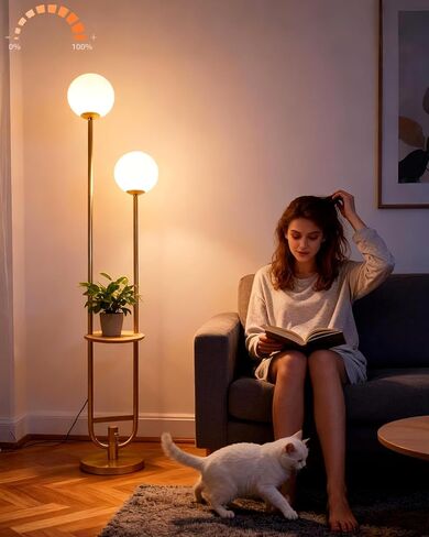 Lightdot 63IN Gold Floor Lamp with U Pole, 2 Globe Mid Century Standing Lamps with Warm White LED Bulbs, Unique Vintage Tall Floor Lamp for Living Room/Wedding/Party in Saudi Arabia