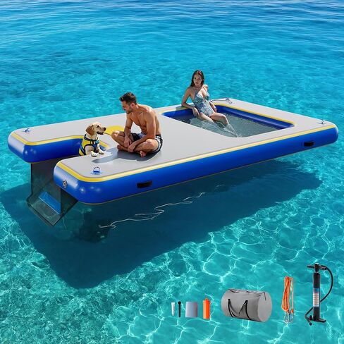 Specraft Inflatable Floating Dock, Non-Slip EVA Air Dock Platform loating Island Raft with Rope Ladder for Pool Lake Beach Ocean in Saudi Arabia