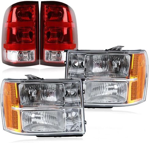 Headlights Tail Lights Kit Compatible with 2007-2013 GMC Sierra Head light Rear Taillights Assembly Replacement for GM2800196 GM2503263 in Saudi Arabia