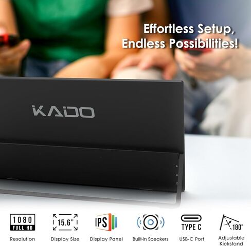 Kado Portable Monitor 15.6'' FHD 1080p Ergo Stand Set, USB-C HDMI Gaming Monitor Ultra-Slim IPS Display, External Monitor 180° Kickstand Wall/Arm Mount for Laptop PC Phone Mac Xbox PS4/PS5 Switch in Saudi Arabia