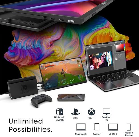 Kado Portable Monitor 15.6'' FHD 1080p Ergo Stand Set, USB-C HDMI Gaming Monitor Ultra-Slim IPS Display, External Monitor 180° Kickstand Wall/Arm Mount for Laptop PC Phone Mac Xbox PS4/PS5 Switch in Saudi Arabia