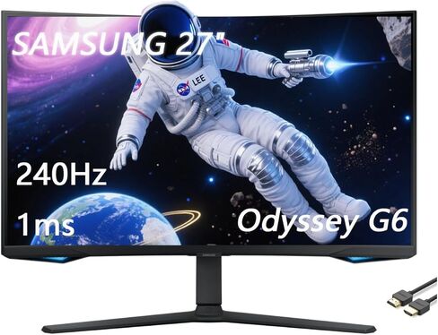شاشة الألعاب Samsung Odyssey G6 Series QHD مقاس 32 بوصة، 240 هرتز، 1 مللي ثانية، منحني 1000R، حامل قابل للتعديل دوار وإمالة، أسود، مع كابل GSF HDMI in Saudi Arabia