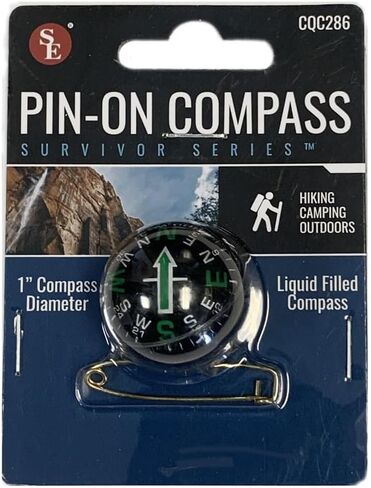 SE Liquid-Filled Pin-On Compass with Brass Pin – 1" Round Outdoor Navigation Tool for Hiking, Camping, Fishing, Boating & Backpacking – Stable, Accurate & Compact Design in Saudi Arabia