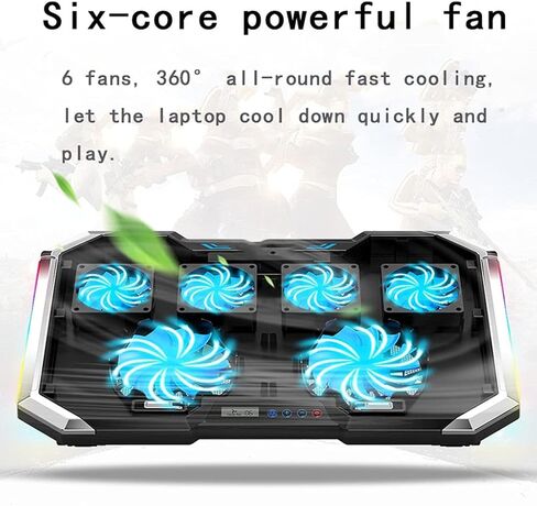 Gaming Laptop Cooler Six Fan Led Screen Two Port RGB Lighting Cooling Pad Notebook Stand for 12-17 Inch in Saudi Arabia