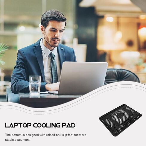 وسادة تبريد للكمبيوتر المحمول صامتة غامضة مع دعامة مضادة للانزلاق ومروحة تبريد USB، حامل كمبيوتر أسود مقاس 14 بوصة للاستخدام المكتبي وتبديد الحرارة منخفض الضوضاء in Saudi Arabia