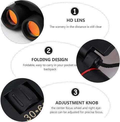 Operitacx Compact 30x60 Folding Binoculars for Concert and Bird Watching, High Power Mini Outdoor Binoculars with Black Sturdy Design for Travel and Hiking in Saudi Arabia
