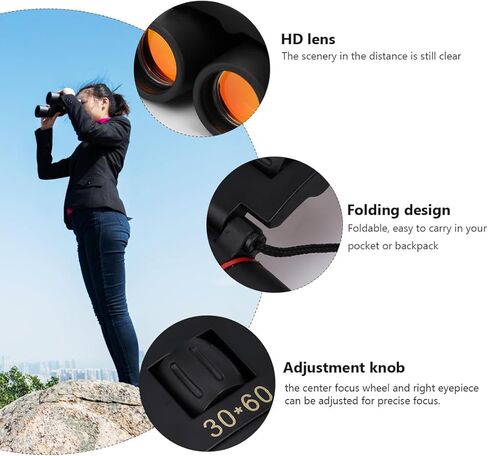 Operitacx Compact 30x60 Folding Binoculars for Concert and Bird Watching, High Power Mini Outdoor Binoculars with Black Sturdy Design for Travel and Hiking in Saudi Arabia