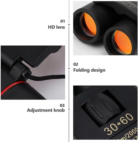 Operitacx Compact 30x60 Folding Binoculars for Concert and Bird Watching, High Power Mini Outdoor Binoculars with Black Sturdy Design for Travel and Hiking in Saudi Arabia