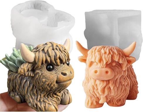 2-Pack Highland Cow Silicone Molds, 3D Cow Animal Candle Making Molds for Epoxy Resin, Soap, Wax, Clay, DIY Home Decor Crafts, Farm Animal Theme Gift for Christmas Birthday Party Decor (2) in Saudi Arabia