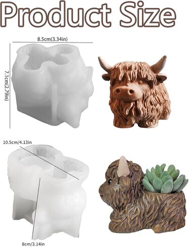 2-Pack Highland Cow Silicone Molds, 3D Cow Animal Candle Making Molds for Epoxy Resin, Soap, Wax, Clay, DIY Home Decor Crafts, Farm Animal Theme Gift for Christmas Birthday Party Decor (2) in Saudi Arabia