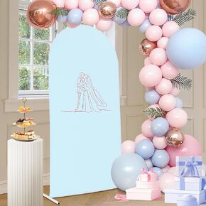 6.5ft Tall Wedding Arch Kit - Steel Tube Arched Backdrop Stand with 11 lbs Load Capacity - White Modern Archway and Blue Cover for Ceremony Decorations & Photo Background in Saudi Arabia